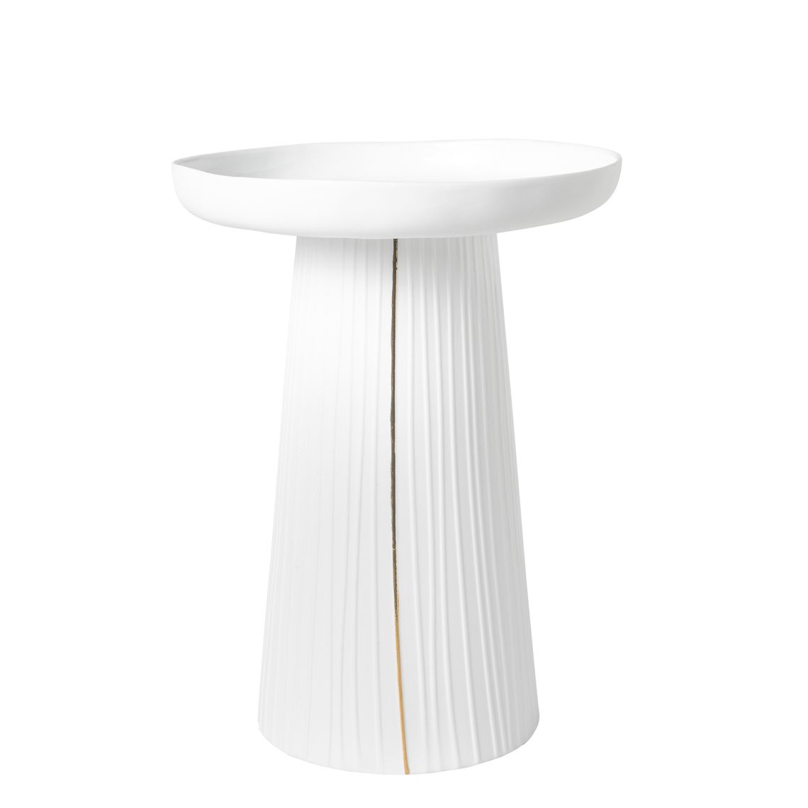 Weiße, plissierte Vase mit goldener Akzentlinie, ideal als Hochzeitsdekoration oder Blumenvase.