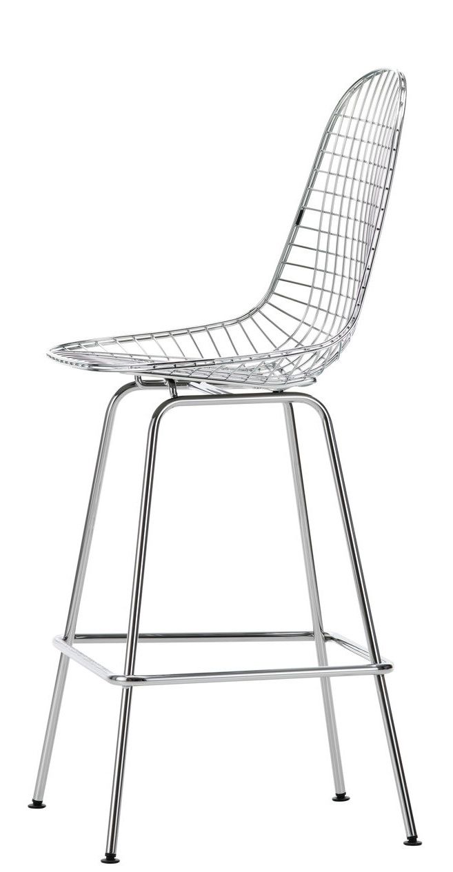 Eames Wire Bar Stool Barhocker Medium Vitra, verchromt, filigranes Design für moderne Küchen und Bars.