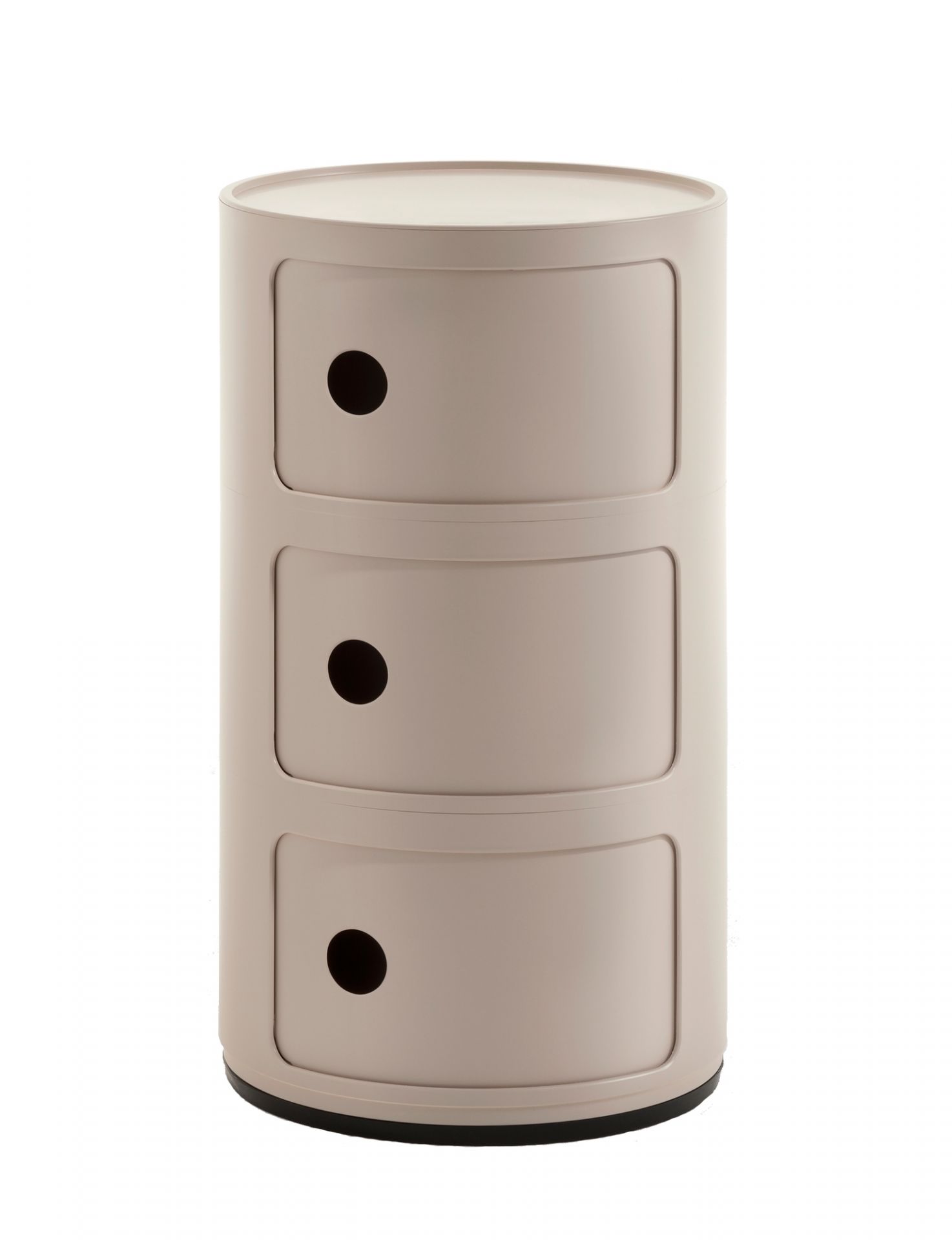 Componibili BIO 3er Element Kartell in Creme: Runder Nachttisch mit drei Schubladen.