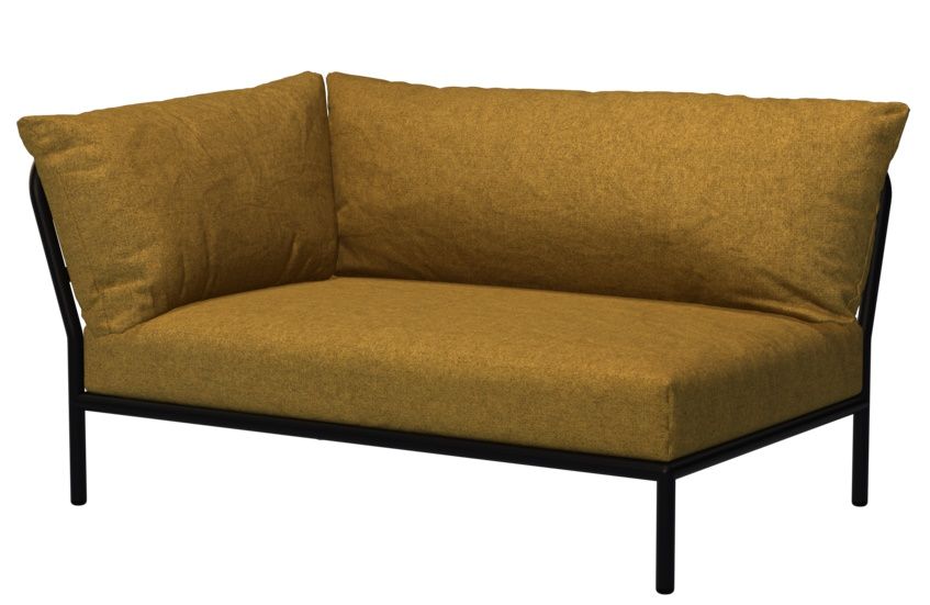 Houe Level 2 Outdoor Sofa Ecke links mit gelben Kissen und dunklem Metallgestell.