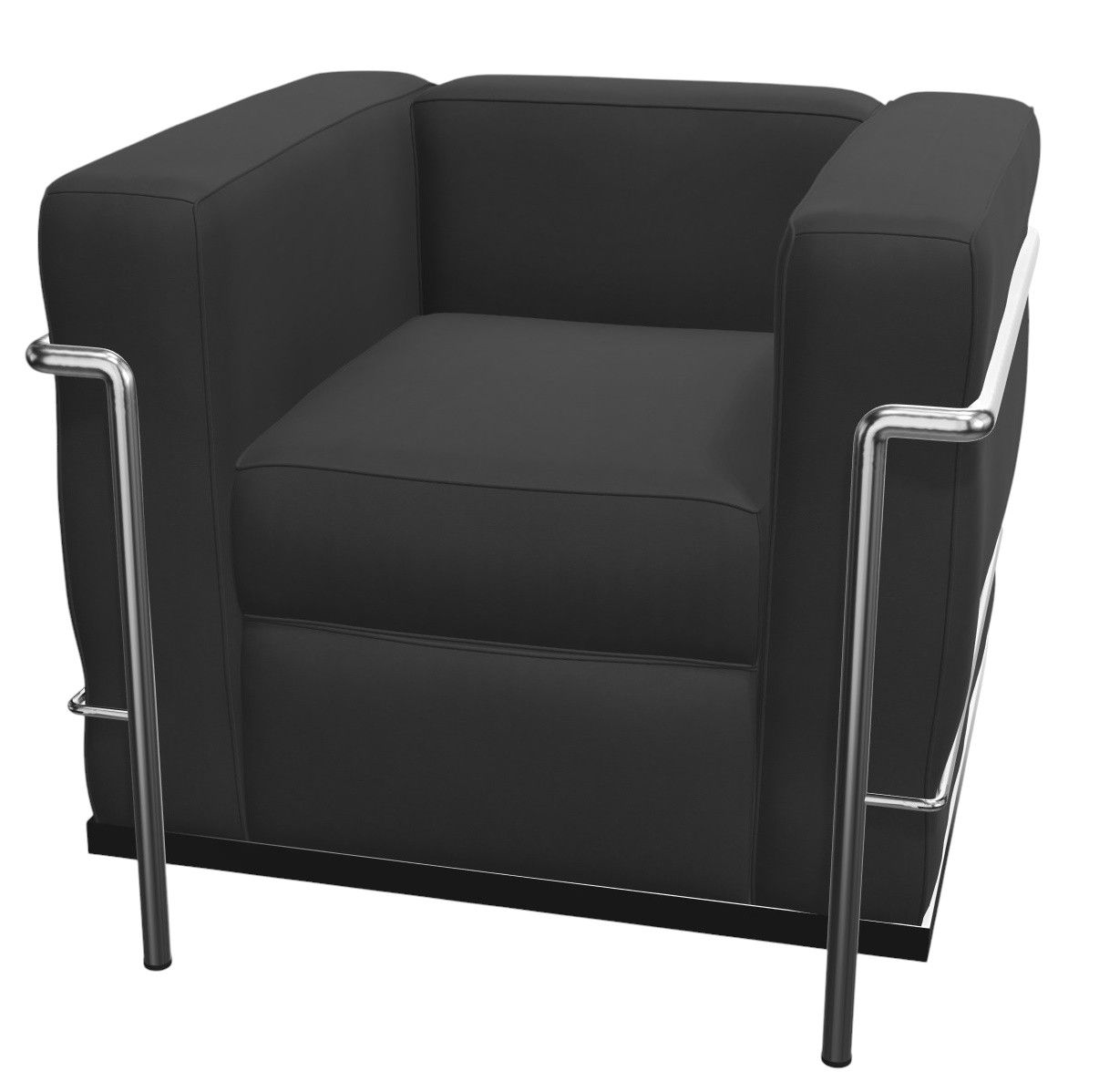 Schwarzer Cassina Grand Confort Sessel mit Stahlrohrgestell, moderner Designklassiker für Wohnzimmer.