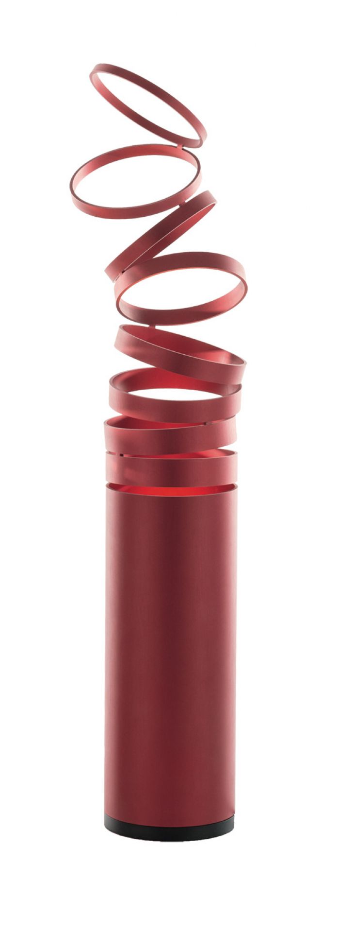 Rote Artemide Decompose' Tischleuchte mit zylindrischem Fuß und spiralförmigen Ringen. Design Lampe.