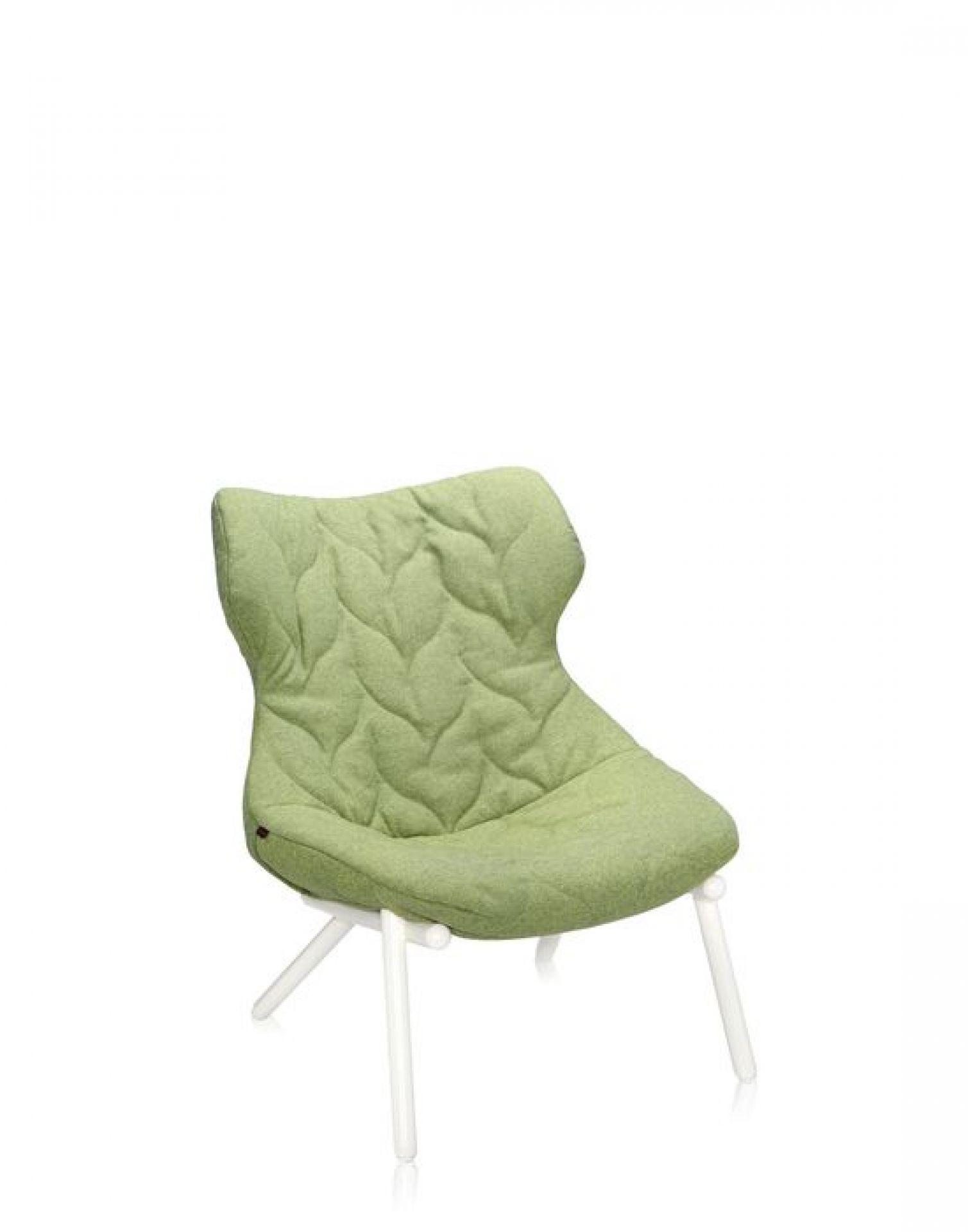 Kartell Foliage Sessel in Grün mit Blattmuster und weißem Gestell, moderner Design-Sessel.