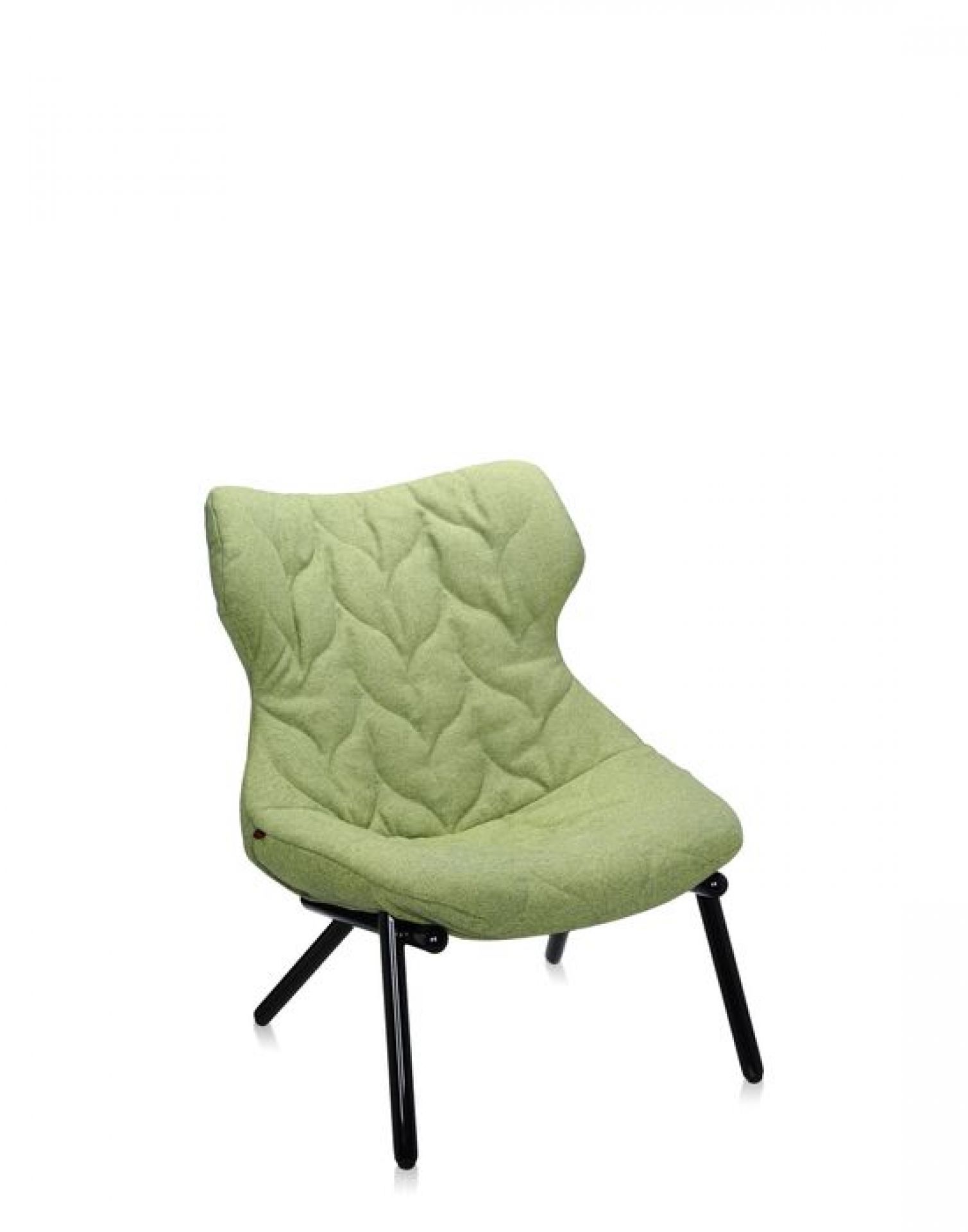 Kartell Foliage Sessel in Grün mit Blattmuster und schwarzem Metallgestell, moderne Wohnzimmermöbel.