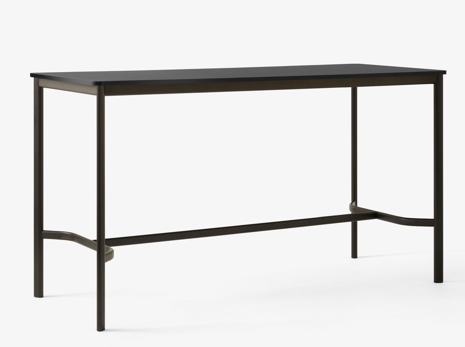 AndTradition Drip High Table: Moderner Stehtisch mit schwarzer Tischplatte und dunklem Metallgestell für Büro und Gastronomie.