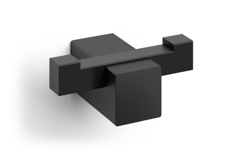 Schwarzer Carvo Doppel-Handtuchhaken von ZACK aus Edelstahl, modernes Design für Badezimmer und Küche.