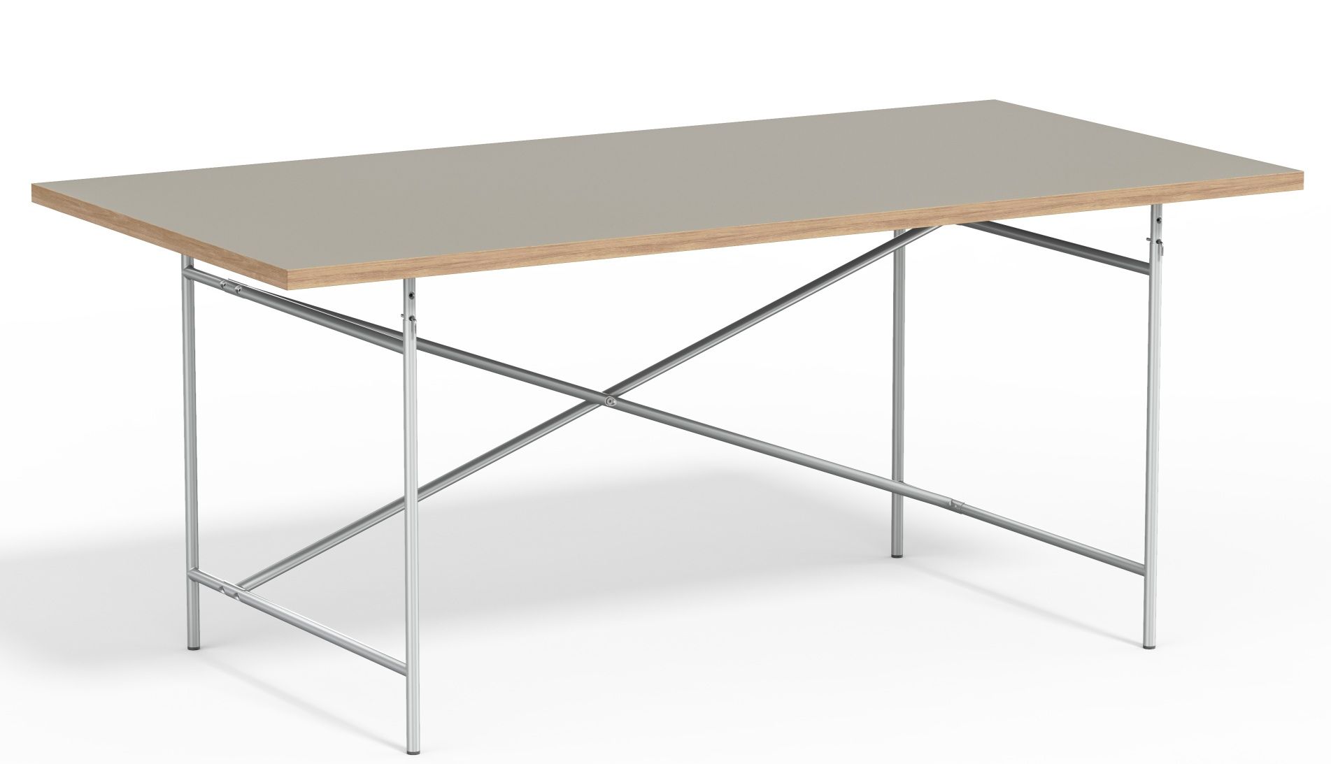 Eiermann Tisch 2 von Richard Lampert mit grauer Tischplatte und verchromtem Stahlgestell.