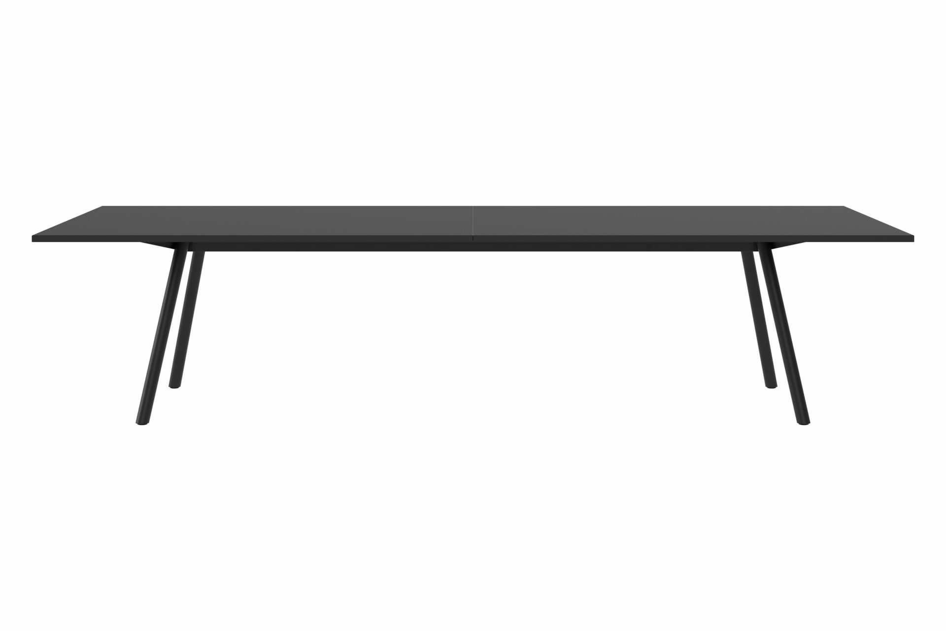 Schwarzer New Tendency Masa Tisch, minimalistisches Design mit gerader Tischplatte und schrägen Beinen, modernes Möbelstück.