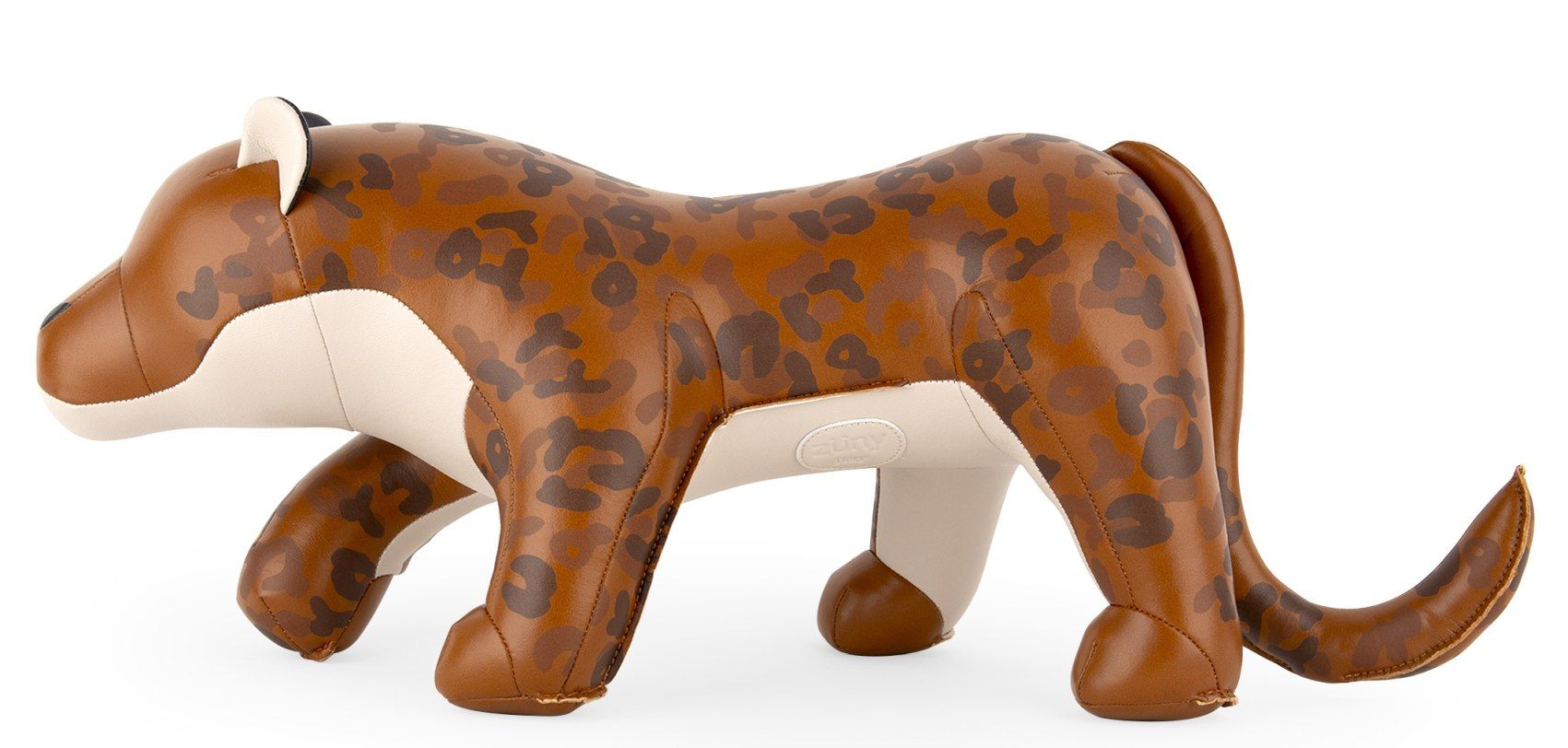 Buchstütze Leopard Ray Tan/Weizen von Züny, dekoratives Accessoire in Form eines liegenden Leoparden mit braunem Fellmuster.