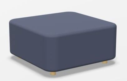 Blauer Cascando Mezza Hocker / Sitzelement mit abgerundeten Ecken und hellen Holzfüßen.