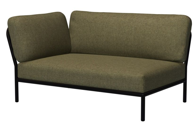 Houe Level Outdoor Sofa Ecke links, modernes Gartensofa mit hellgrauem Stoffbezug und dunklem Metallgestell.