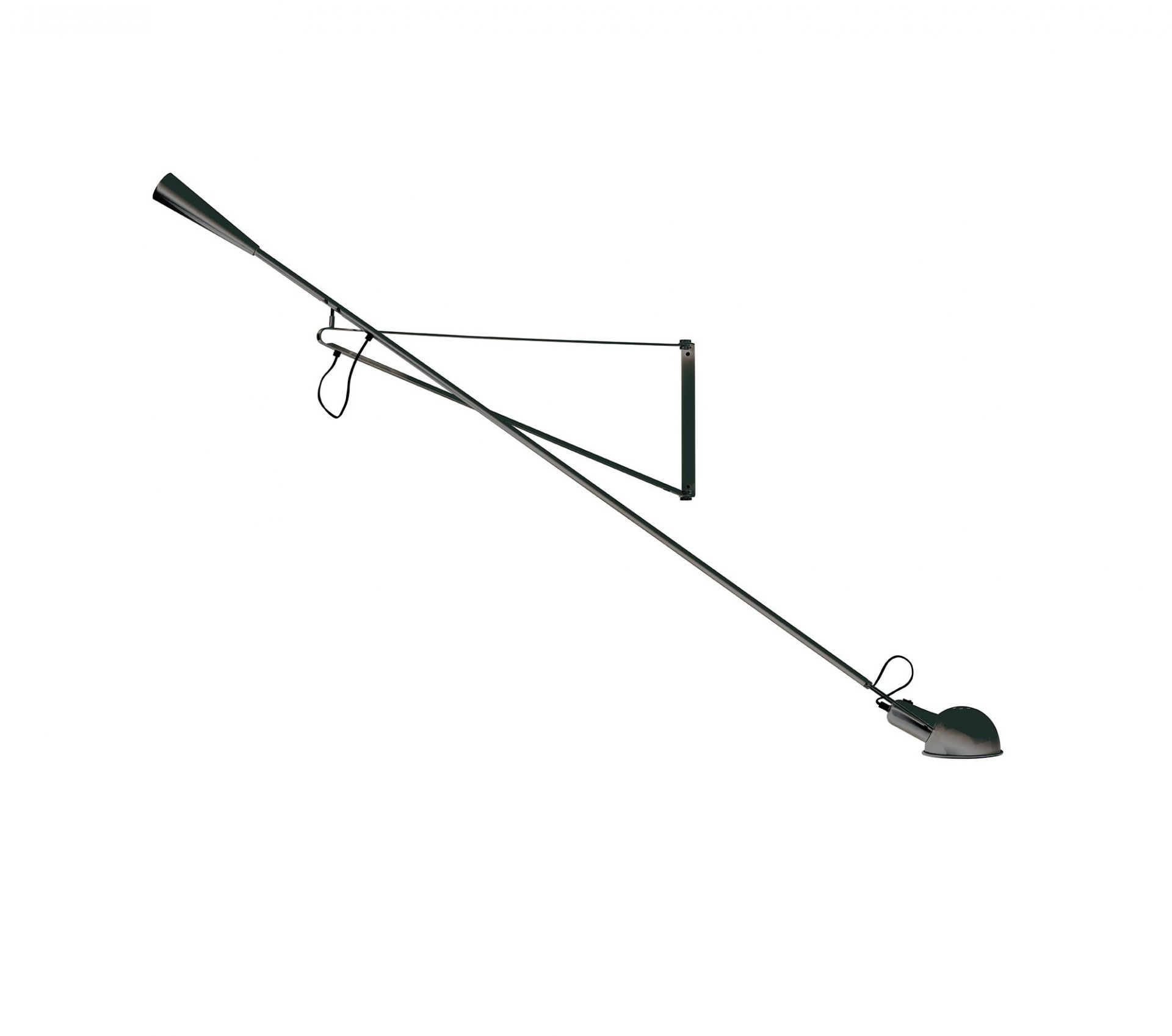 Schwarze Flos 265 Wandleuchte mit verstellbarem Arm und Lampenschirm auf weißem Hintergrund.