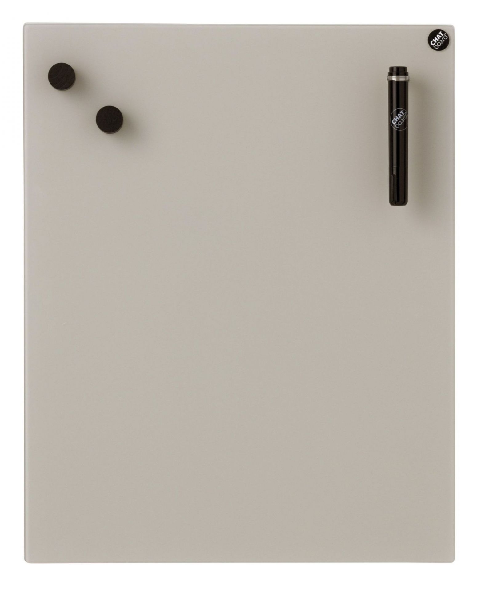 Helle Chat Board Classic Glastafel für die Wand, mit Magneten und Stift.