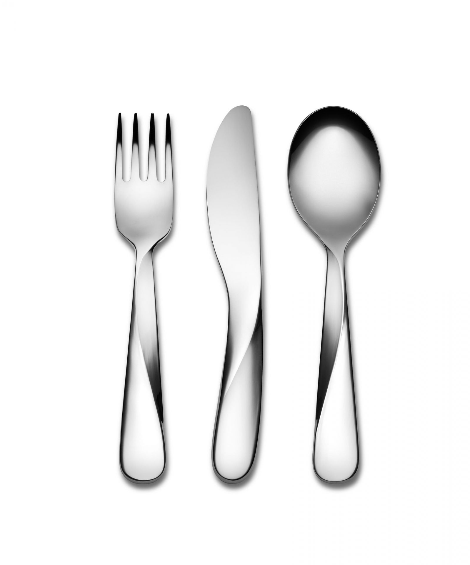 Alessi Kinderbesteck: Gabel, Messer und Löffel aus Edelstahl für Kinder, modernes Design.