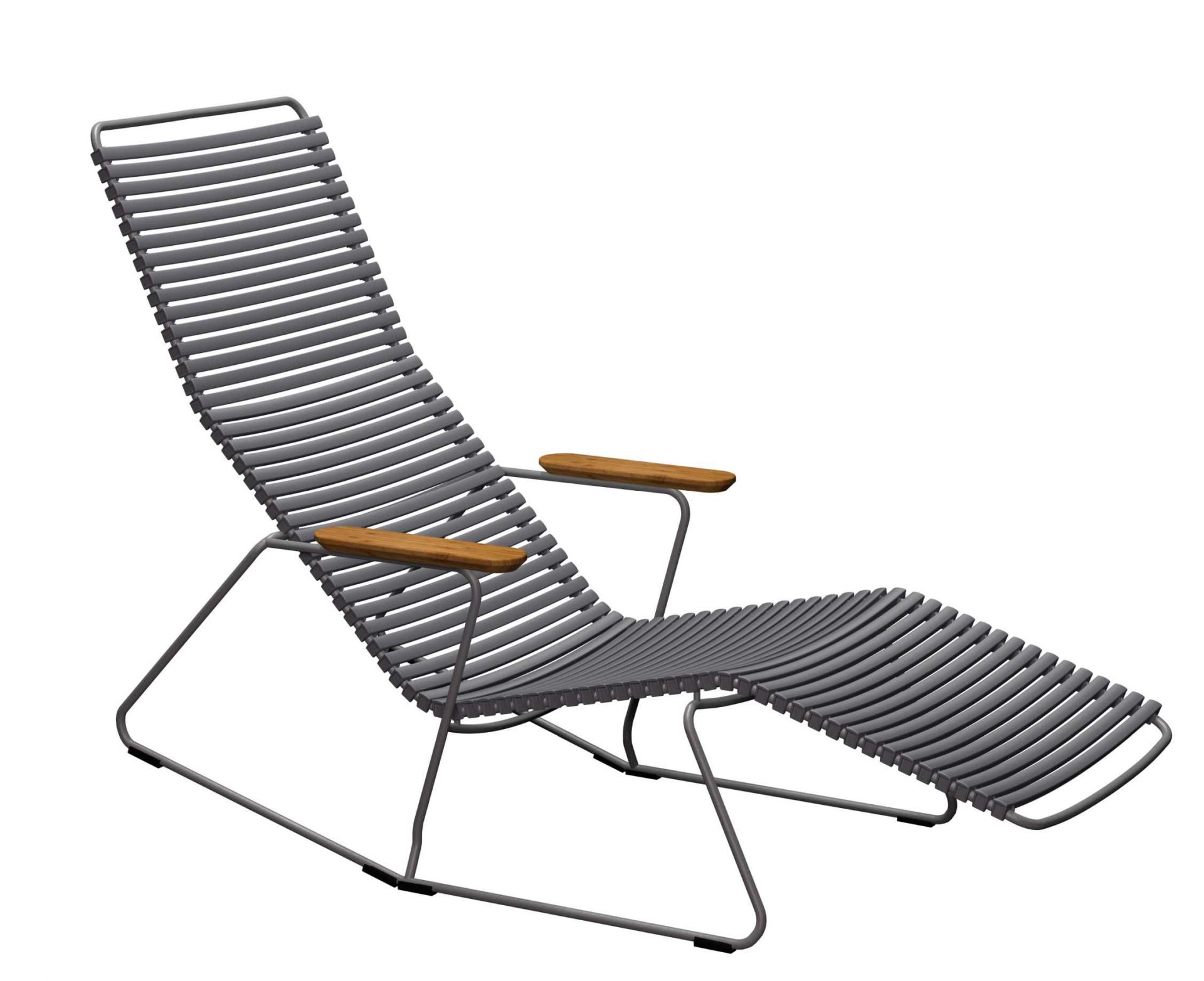 Dunkelgraue Click Sunrocker Sonnenliege von Houe für den Garten oder die Terrasse.