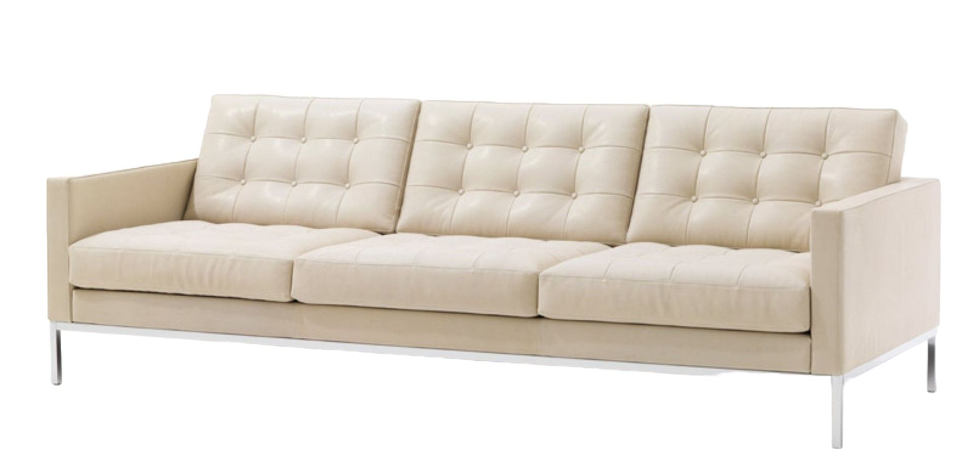 Beige Florence Knoll RELAX Sofa mit Knopfheftung und Chromgestell von Knoll International.