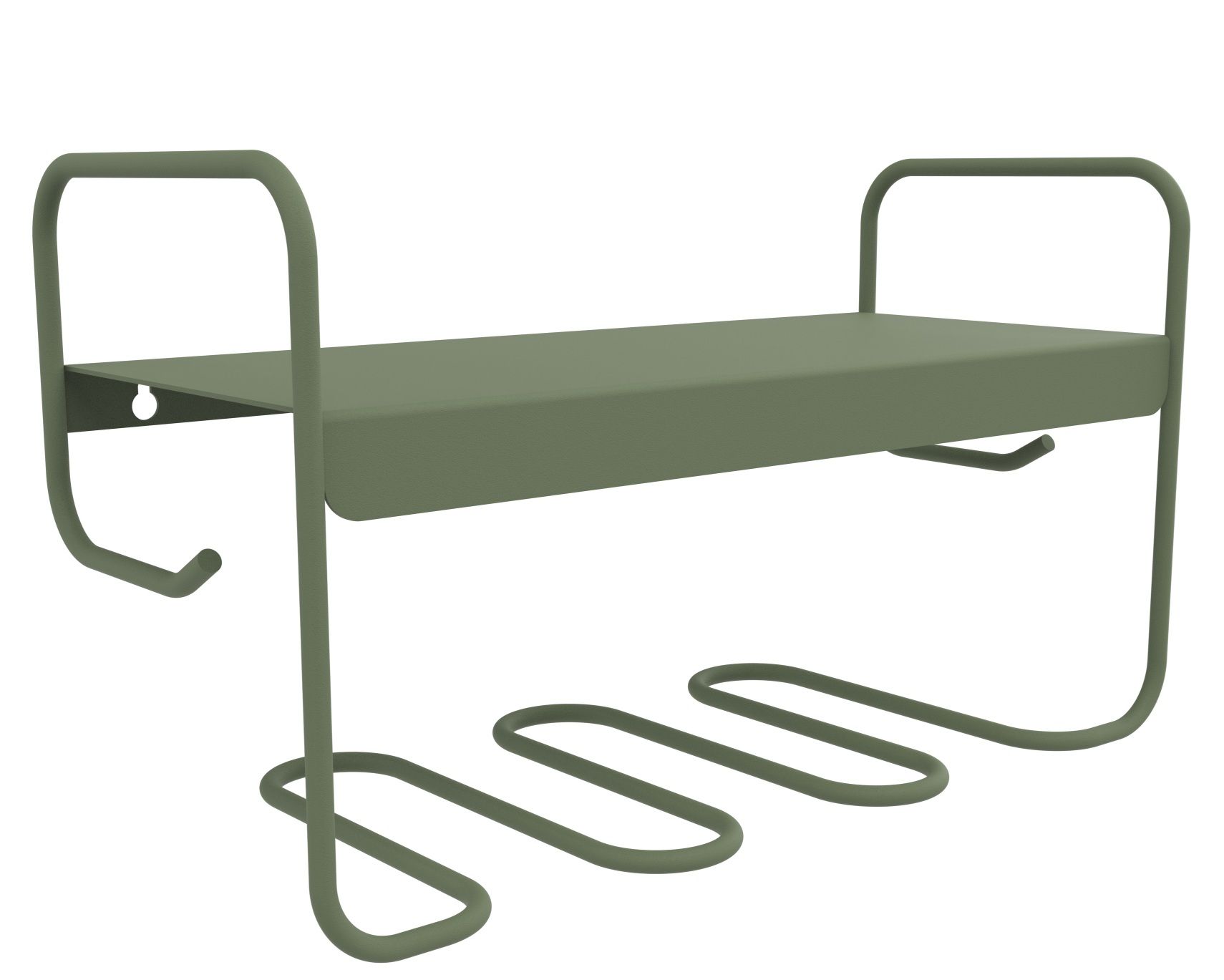 Picolino Wandregal von Fermob in Moosgrün, modernes Design für Innen und Außen, mit Ablagefläche.