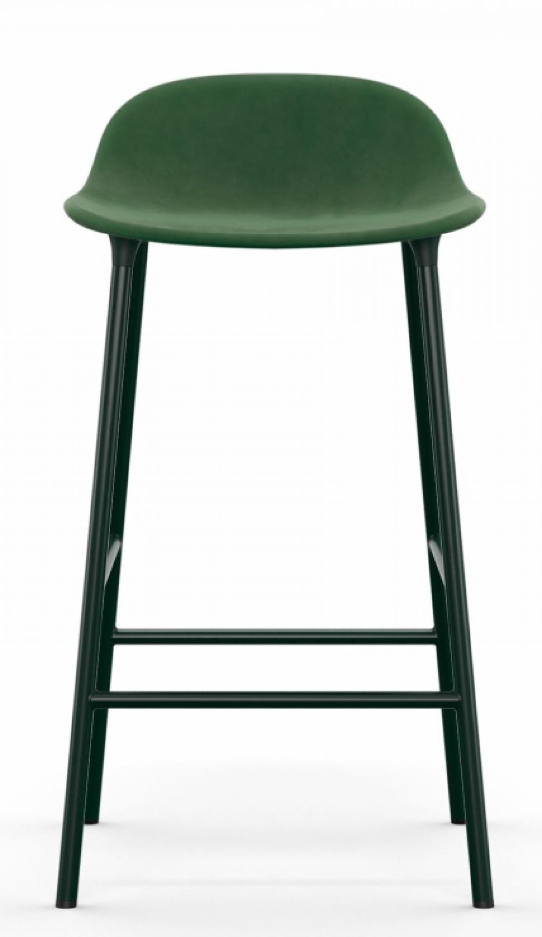 Normann Copenhagen Form Barhocker H 65 cm, Stahlgestell, gepolsterte Sitzfläche in Waldgrün, modernes Küchendesign.