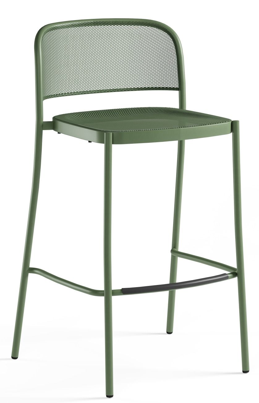Grüner Cafè Barstool Barhocker von Emu für den Außenbereich mit Rückenlehne und Fußstütze.