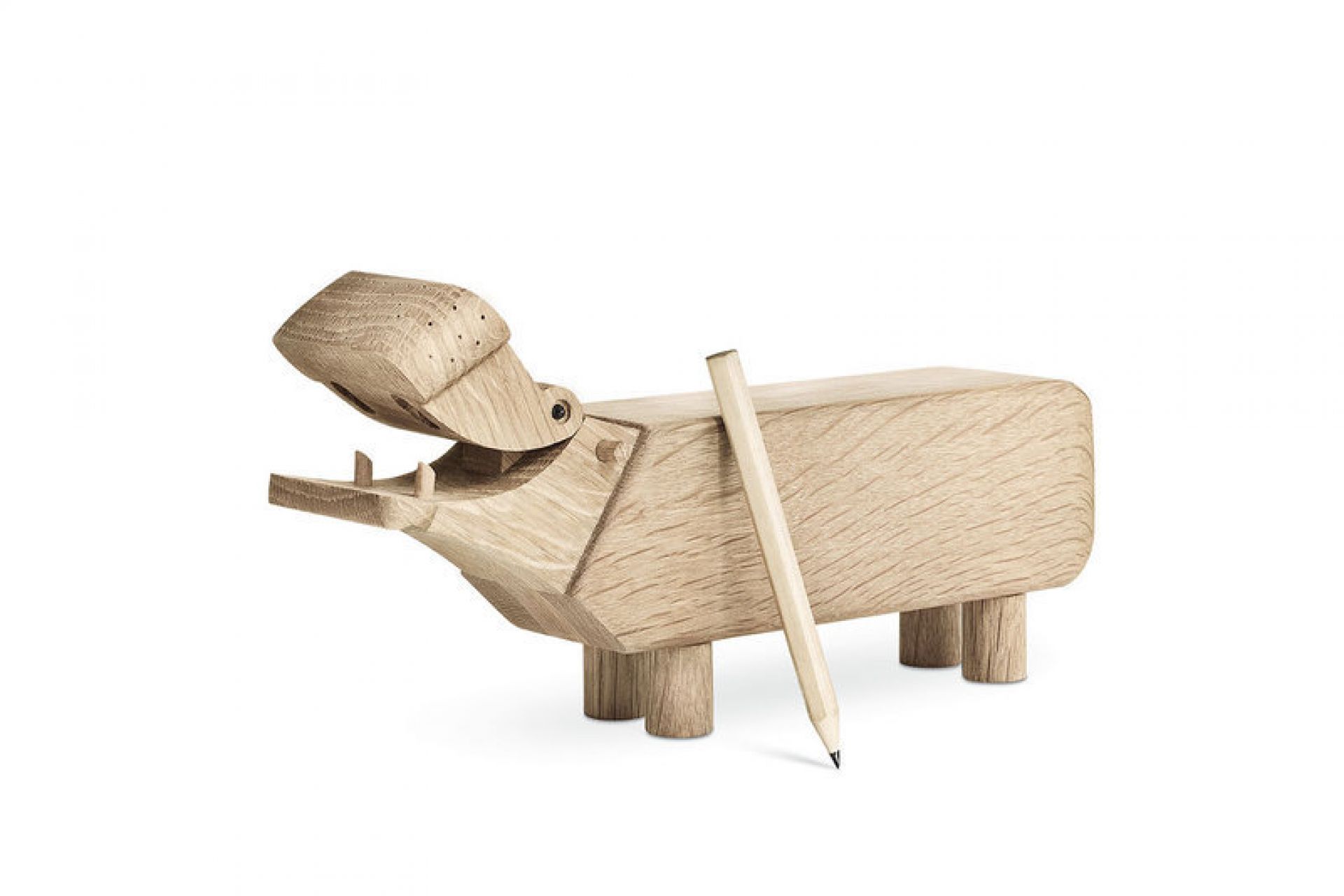 Flusspferd Holzfigur von Kay Bojesen mit Bleistift. Dekorative Holztiere für Kinder und Sammler.