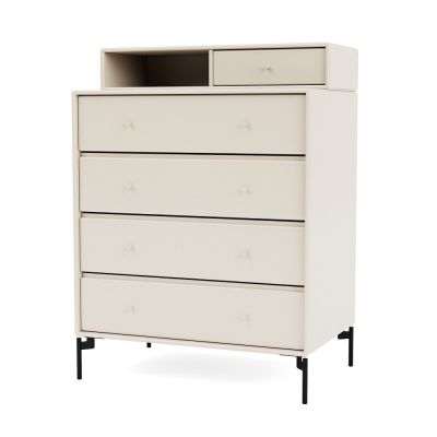 Cremefarbene Kommode mit vier Schubladen und schwarzem Gestell, KEEP Kommode für Schlafzimmer und Wohnraum.