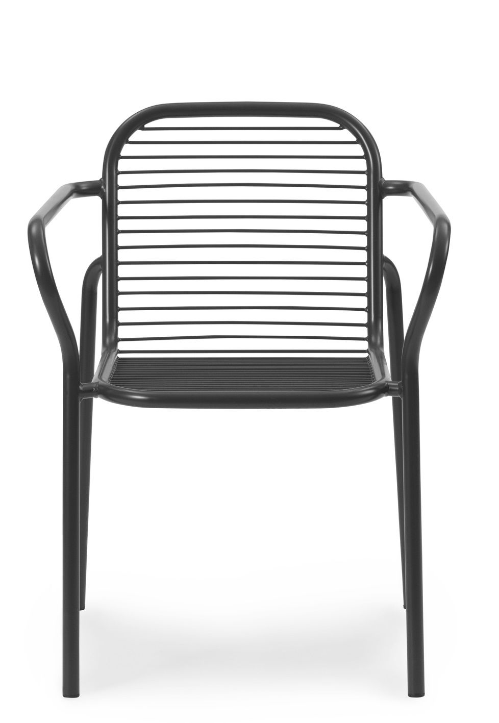 Schwarzer Vig Armchair Armlehnstuhl von Normann Copenhagen für den Außenbereich, minimalistisches Design mit horizontalen Streben.