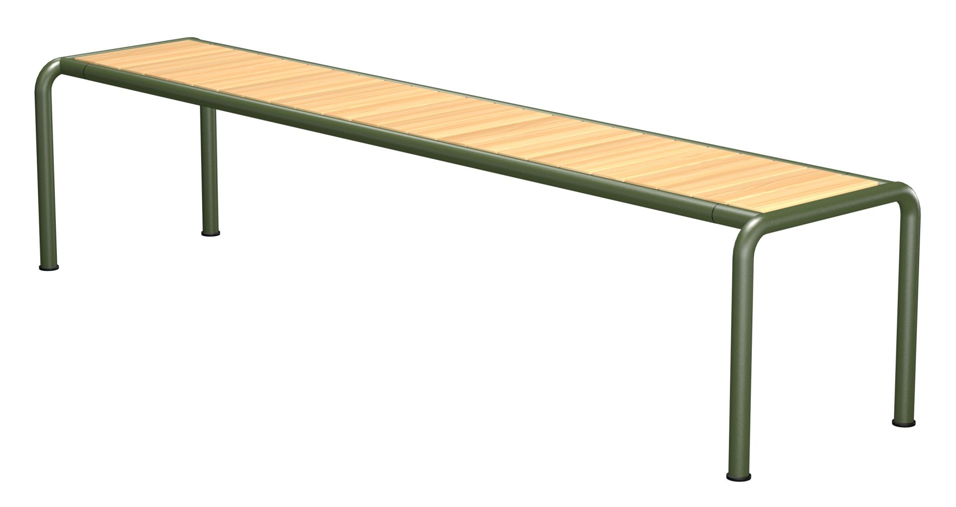 Avanti Bank von Houe für den Außenbereich, Gartenbank aus Holz und grünem Metall.