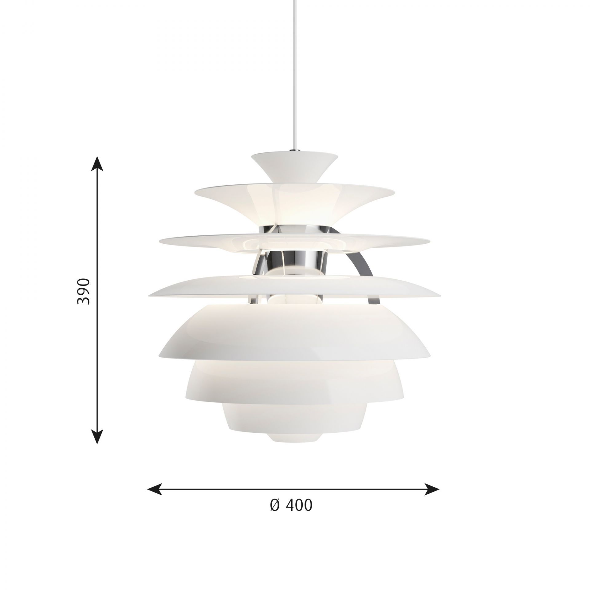 Weiße PH Snowball Pendelleuchte von Louis Poulsen, modernes Design, skandinavische Lampe für Wohnzimmer.