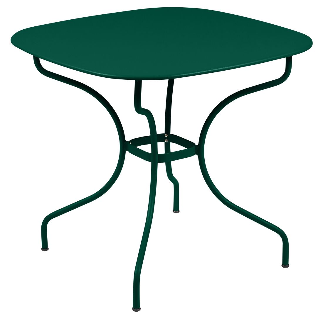 Grüner Fermob Opéra+ Carronde Gartentisch, quadratisch, 82x82 cm, ideal für den Außenbereich und stilvolle Terrassen.