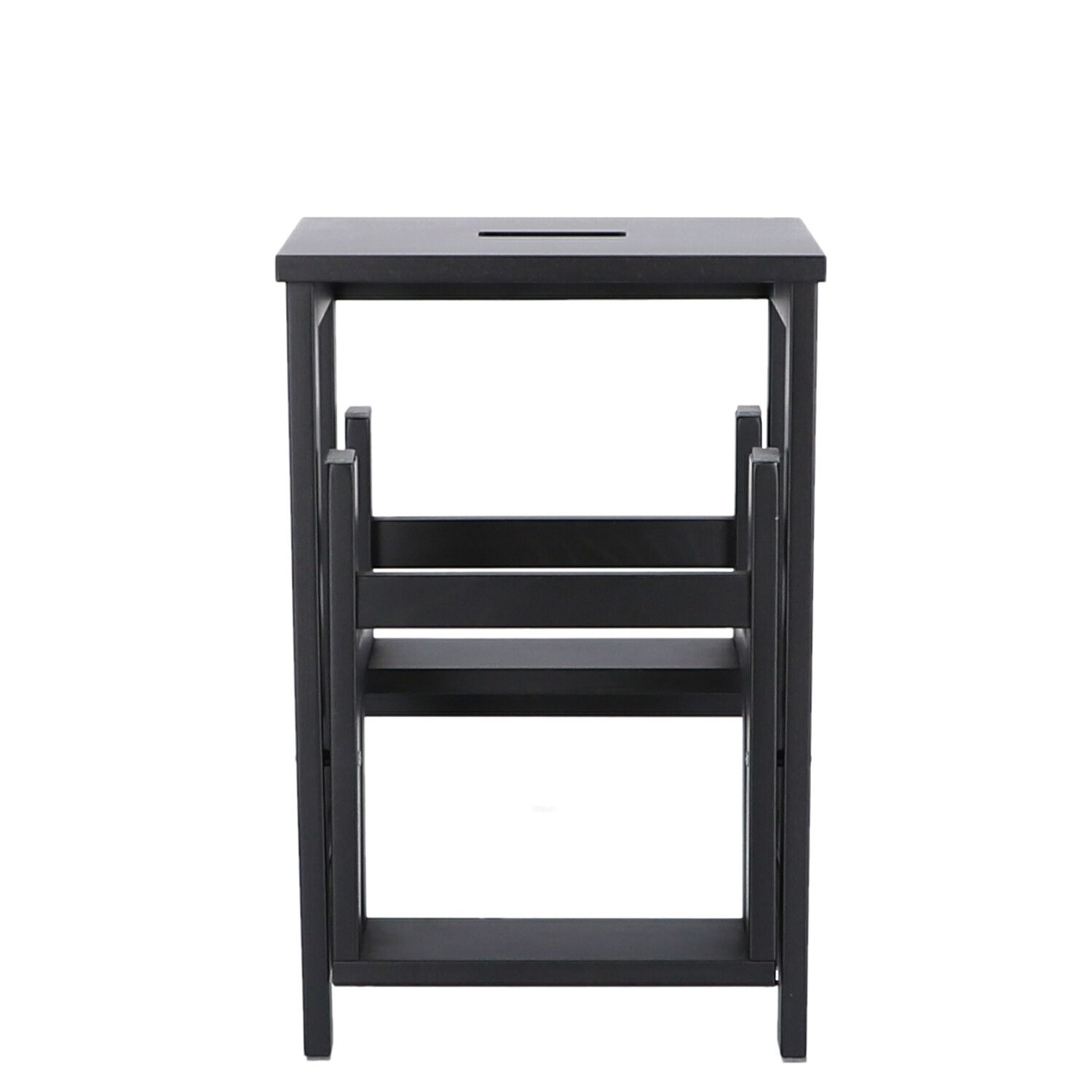 Schwarze Soho Hockerleiter von Jan Kurtz, zusammengeklappt, ideal als Sitzgelegenheit und Trittleiter.