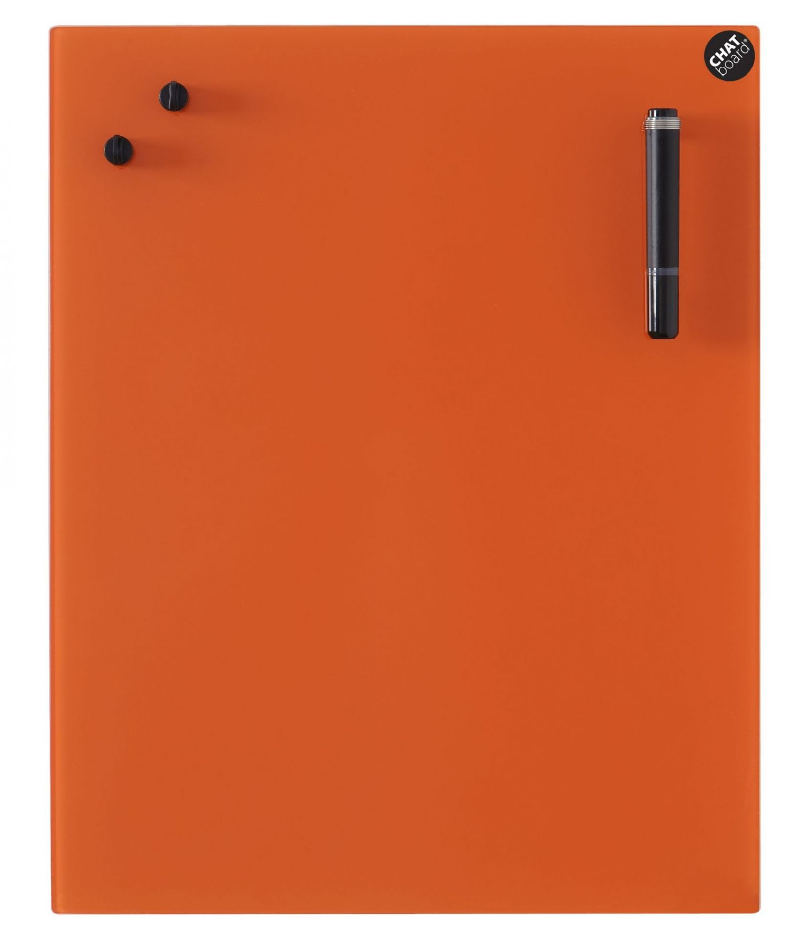 Orangefarbene Chat Board Classic Wand Glastafel, magnetisch, mit Stift und Magneten, für Büro und Zuhause.