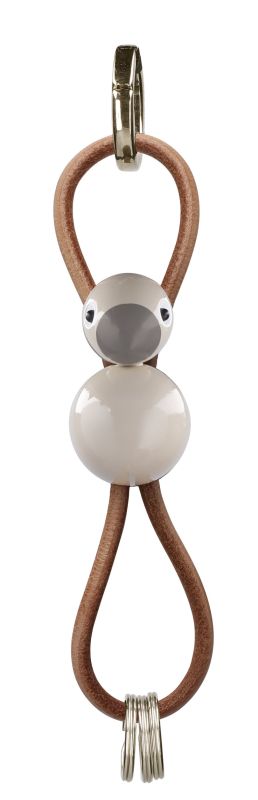 Sleutelhanger met vogelmotief in beige goudkleurig metaal met natuurlijk leer Kay Bojesen