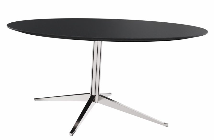 Florence Rund Table von Knoll International mit schwarzer Tischplatte und verchromtem Fuß.