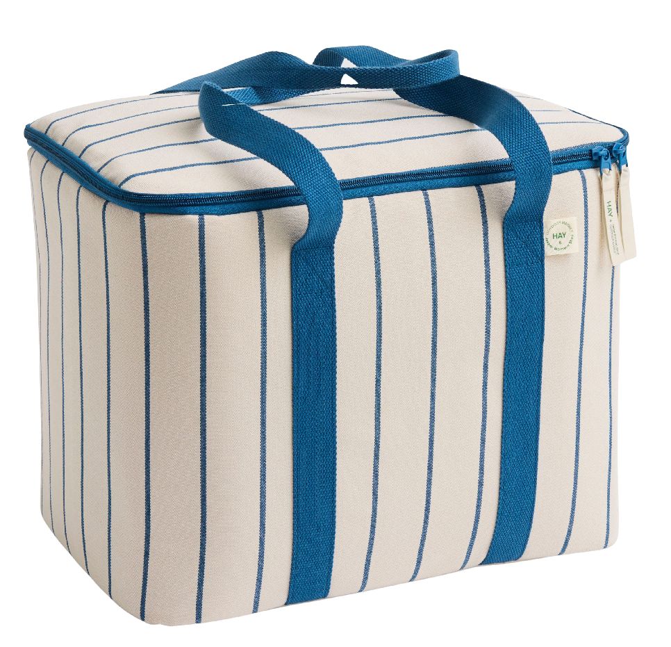 Koeltas voor buitenmarkten beige met blauwe strepen Hay