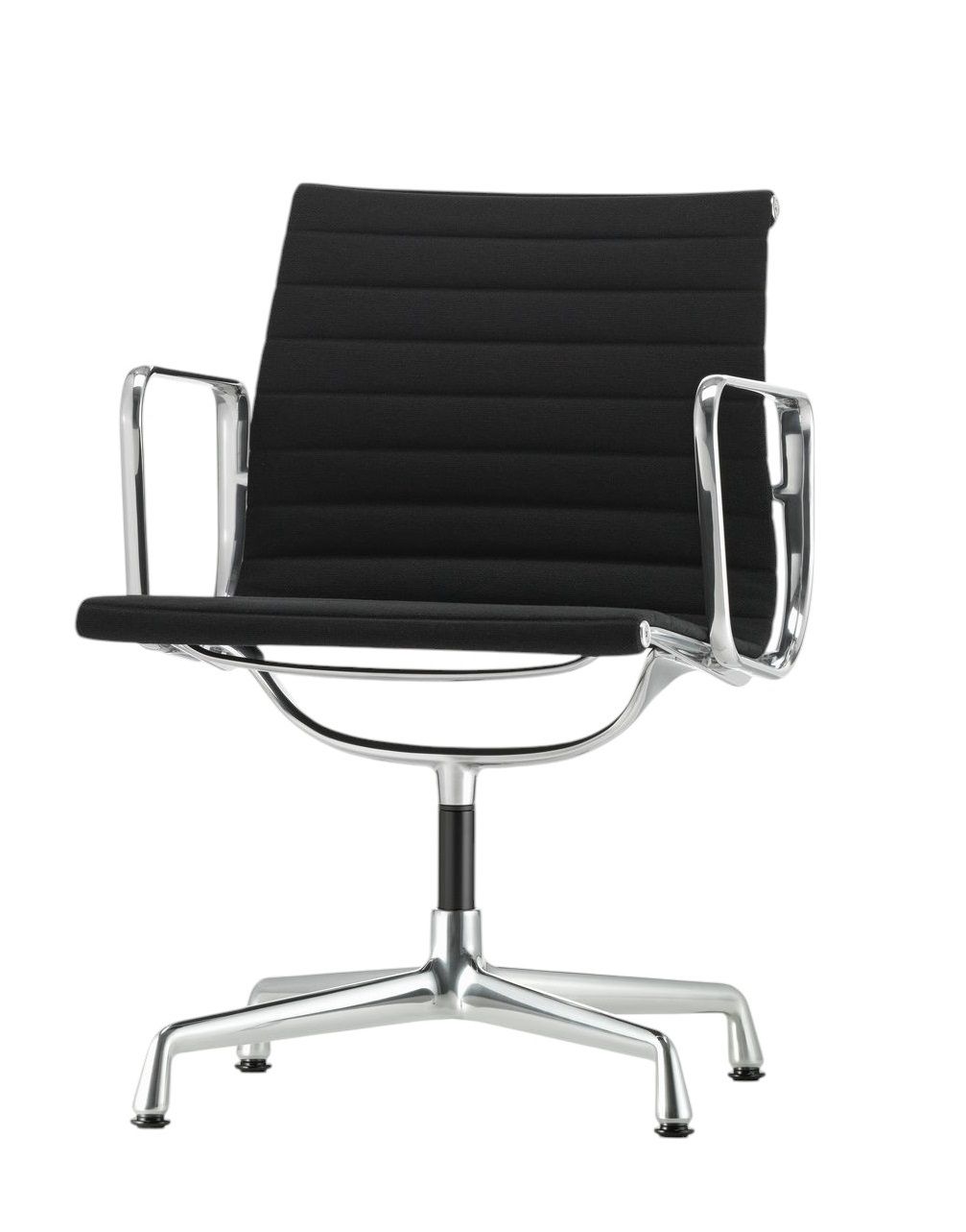 Vitra Aluminium Chair EA 107 mit schwarzem Bezug und poliertem Aluminiumgestell, Bürostuhl für Konferenzräume.