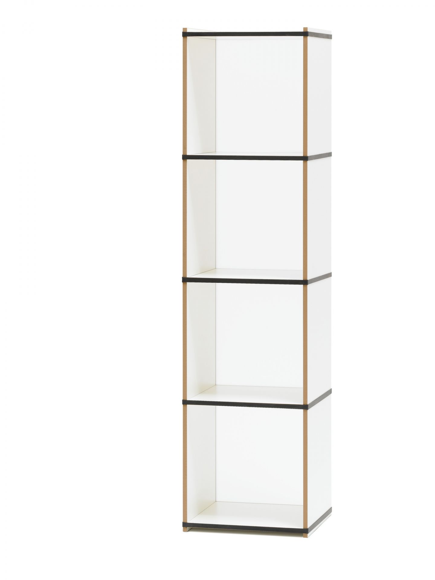 Tojo Aktenpack Regal: Weißes, modernes Regal mit vier Fächern für Büro und Wohnraum.