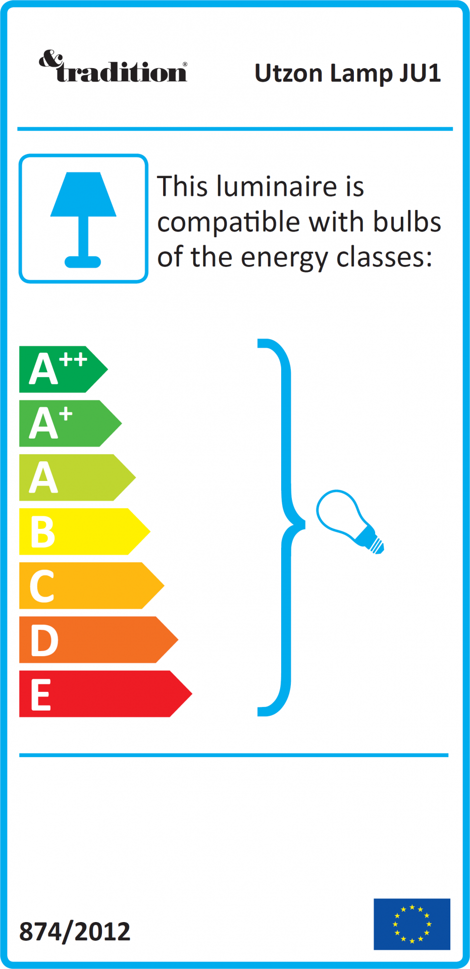 Energielabel für AndTradition Utzon JU1 Pendelleuchte mit Energieeffizienzklassen von A++ bis E.