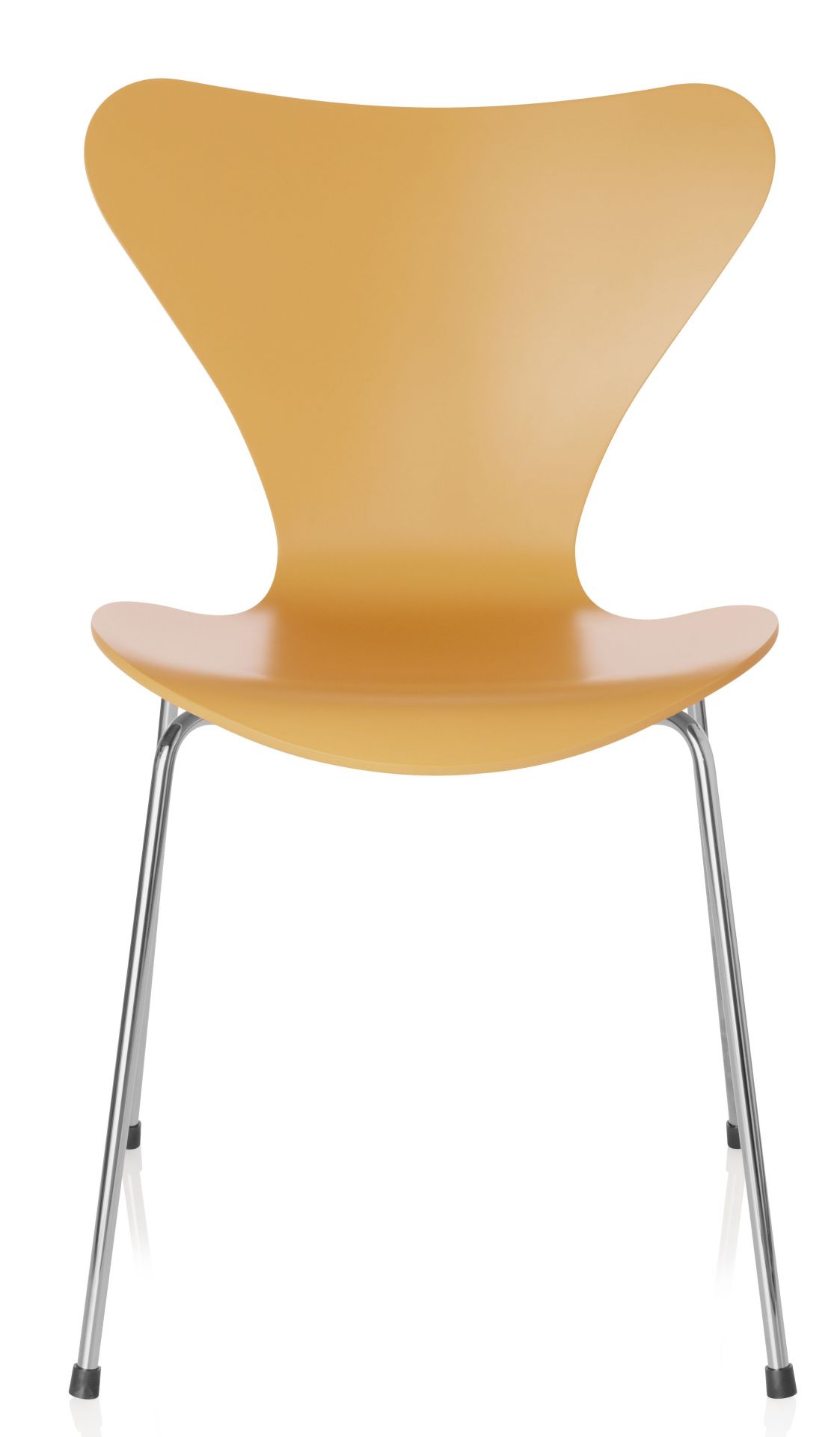 Siebener Stuhl von Fritz Hansen, Serie 7 Modell 3107 in Gelb mit Chromgestell.