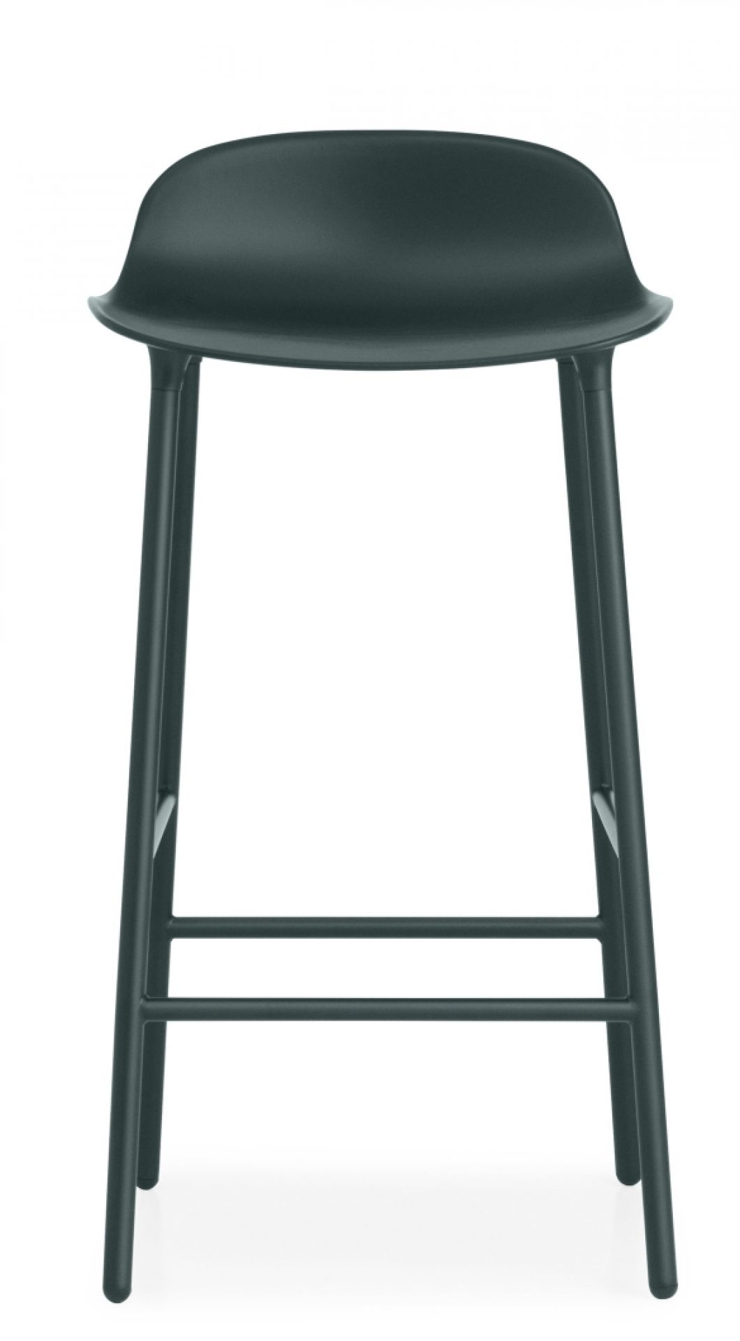 Normann Copenhagen Form Barhocker H 65 cm aus Stahl in dunklem Grün, Frontansicht.