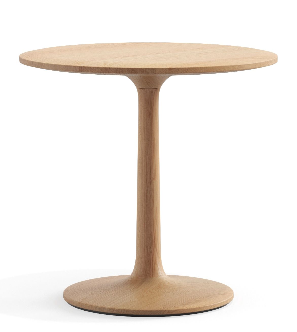 Turntable Couch Beistelltisch Zeitraum aus hellem Holz, runder Tisch mit zentralem Standfuß.