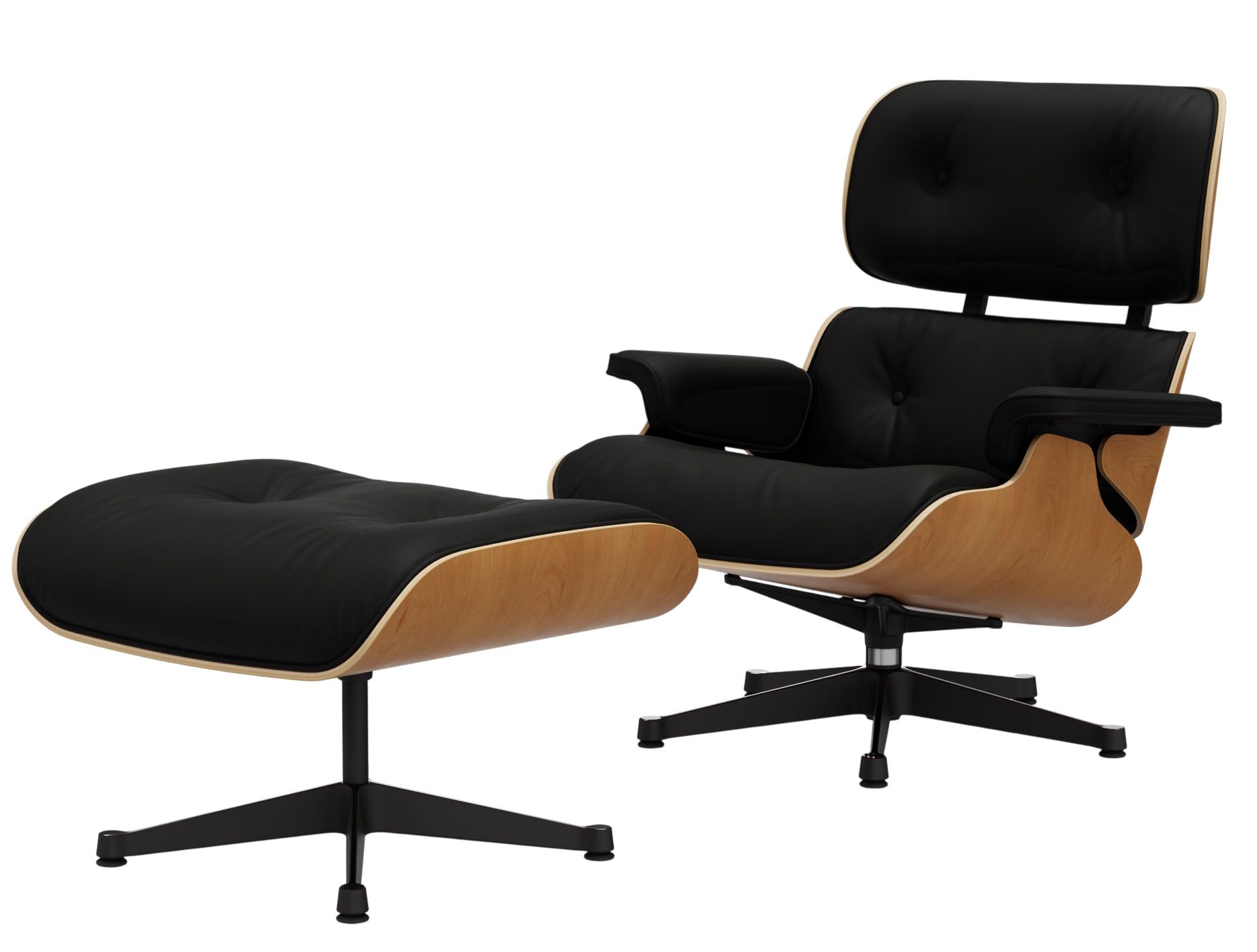 Eames Lounge Chair & Ottoman fauteuil VOORKEURSCOMBINATIE Premium leer Vitra kersenhout naturel