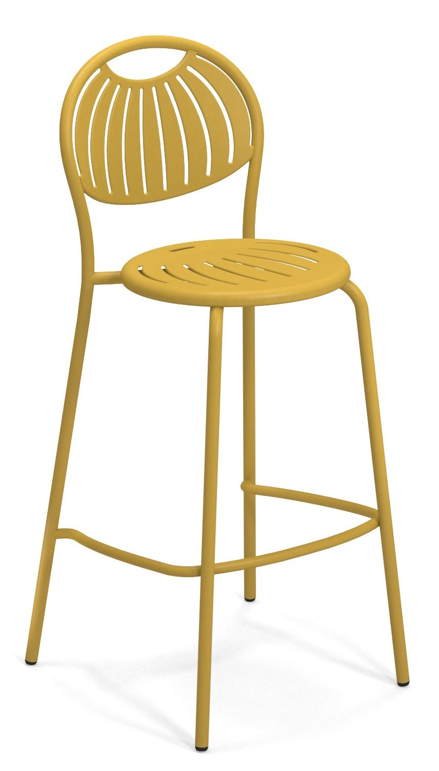 Gelber Coupole Barstool Barhocker von Emu für den Außenbereich, mit runder Sitzfläche und Rückenlehne.