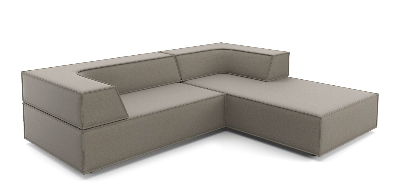 Cor Trio Ecksofa mit Rückenlehne in grauem Stoffbezug, modernes modulares Wohnzimmermöbel.
