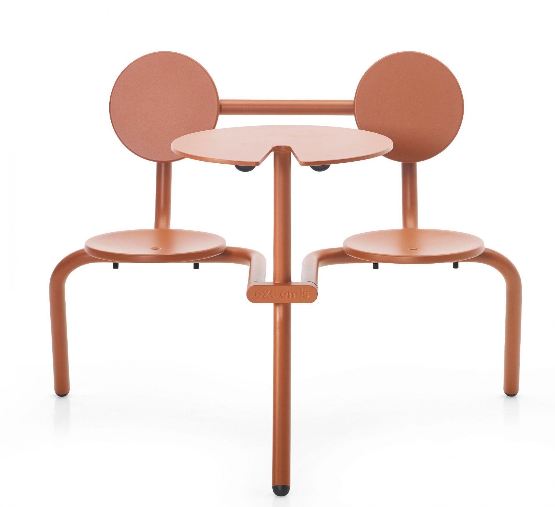 Extremis Bistroo Outdoor-Möbel: Stuhl-Tisch-Kombination aus braunem Metall für zwei Personen, ideal für kleine Balkone.