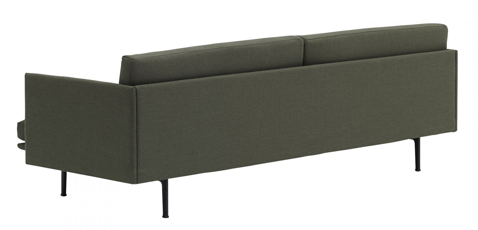 Rückansicht des Muuto Outline Sofas in Olivgrün, ein modernes 3-Sitzer Sofa mit minimalistischem Design.