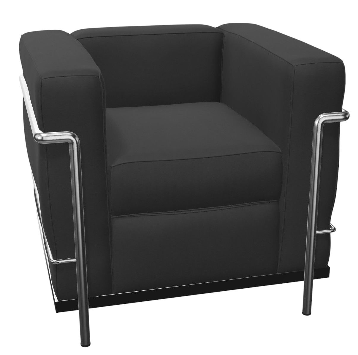 Schwarzer Cassina Grand Confort Sessel mit verchromtem Stahlrohrgestell für modernes Wohnen.