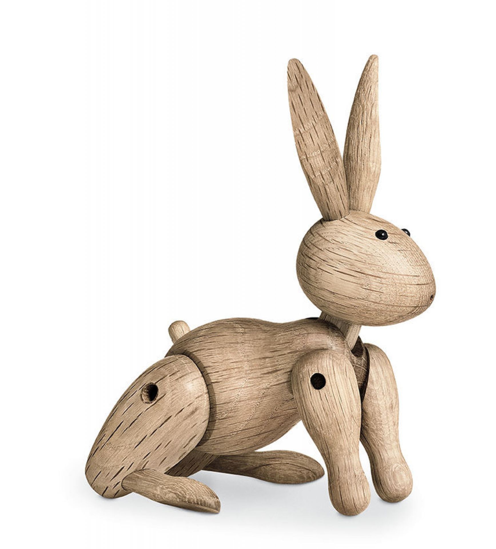 Kay Bojesen Kaninchen Holzfigur: Detailaufnahme des sitzenden Holzhasen, ein dänisches Designobjekt.