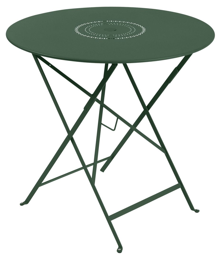 Floréal Tisch Outdoor von Fermob, runder Gartentisch aus Metall in Waldgrün, klappbar und wetterfest.