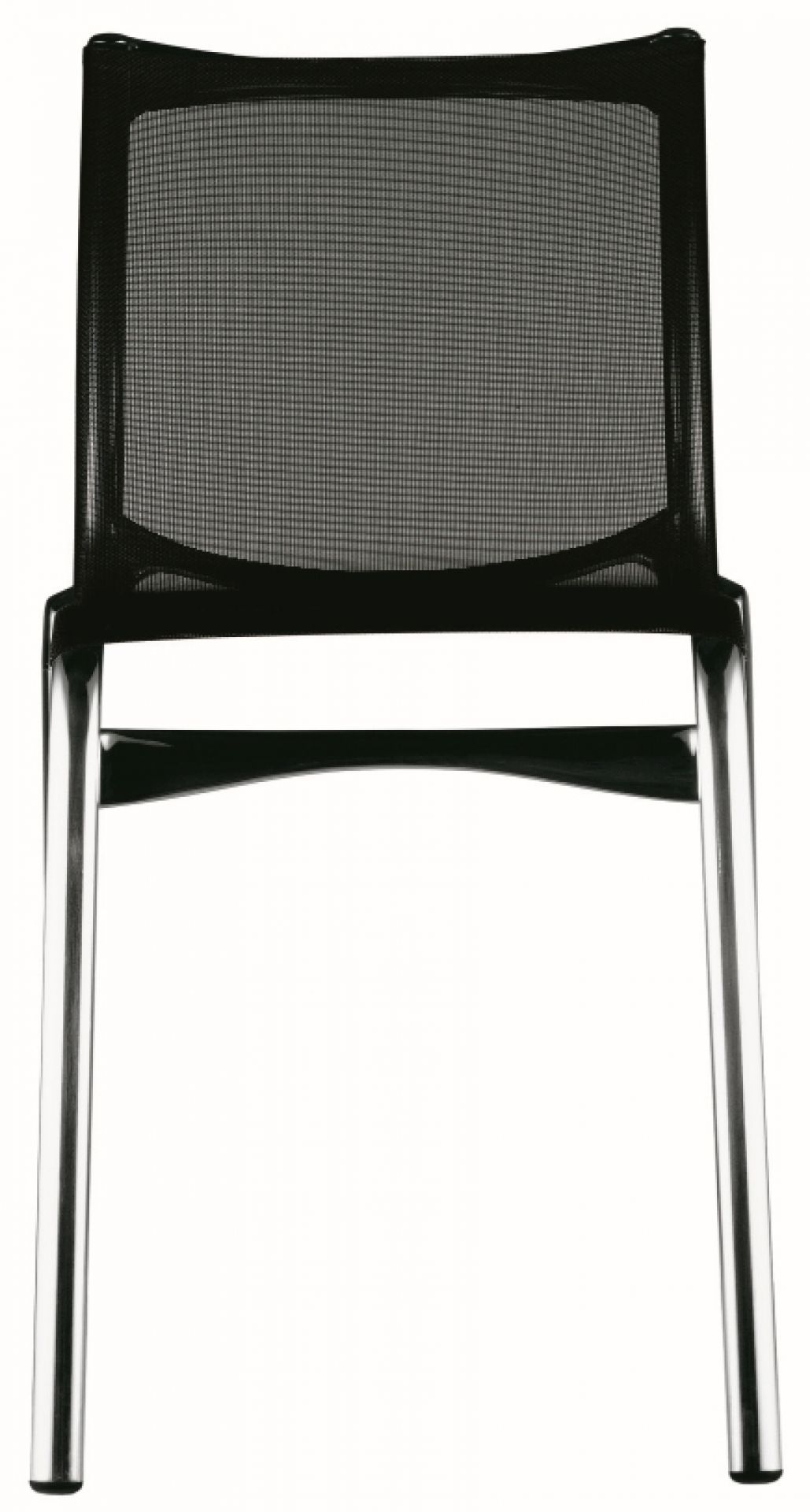 Highframe Stuhl ohne Armlehne von Alias: Schwarzer Outdoor Stuhl mit Netzbespannung und Metallgestell.