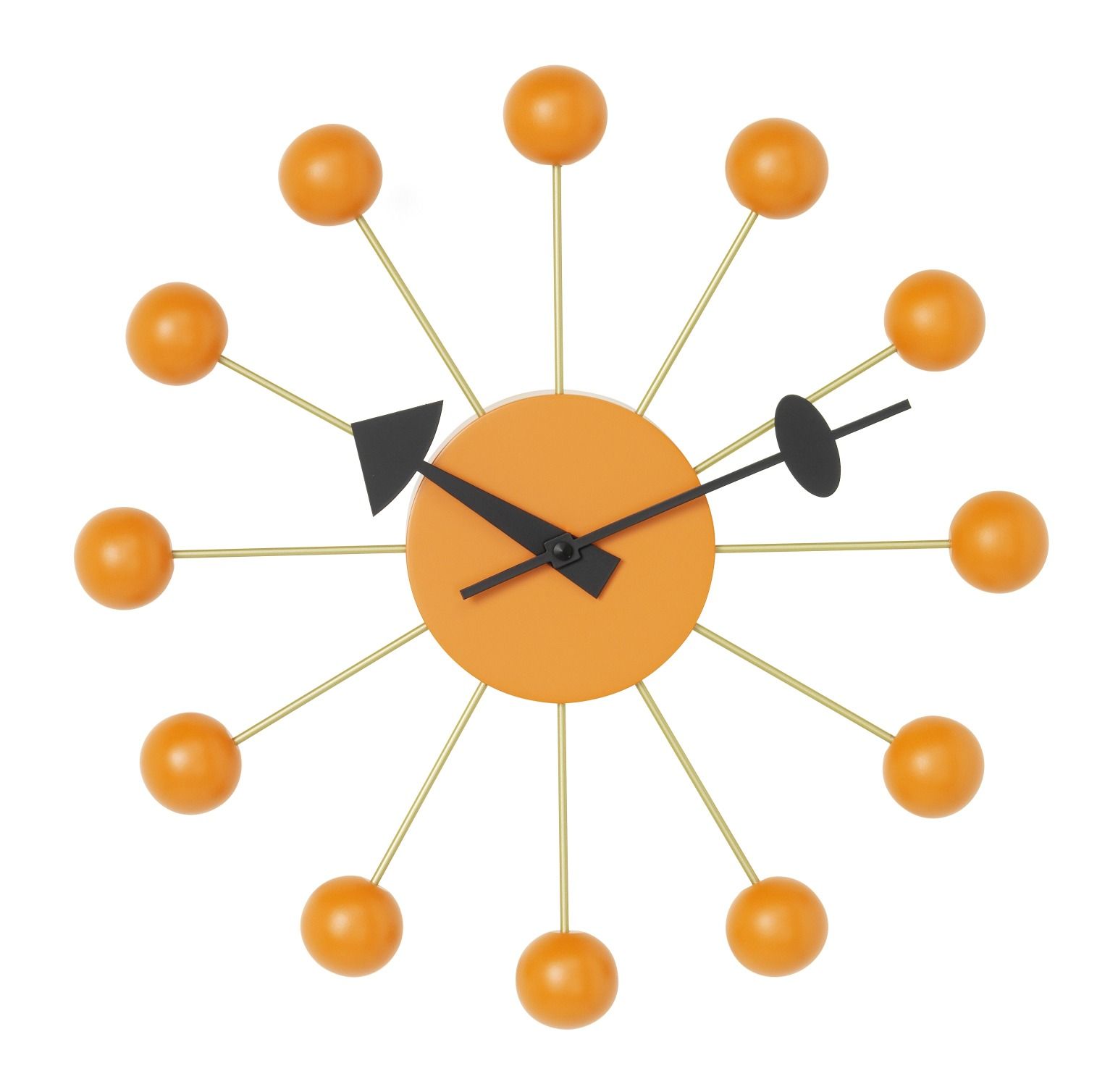 Orange Ball Clock Wanduhr von Vitra: Moderne Wanduhr mit Kugeln und schwarzem Zeiger.